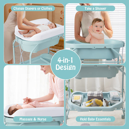 Folding Baby Changing Table with Bathtub and 4 Universal Wheels, Blue Changing Tables at Gallery Canada