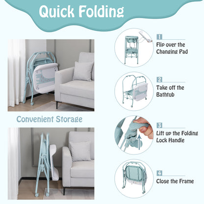 Folding Baby Changing Table with Bathtub and 4 Universal Wheels, Blue Changing Tables at Gallery Canada