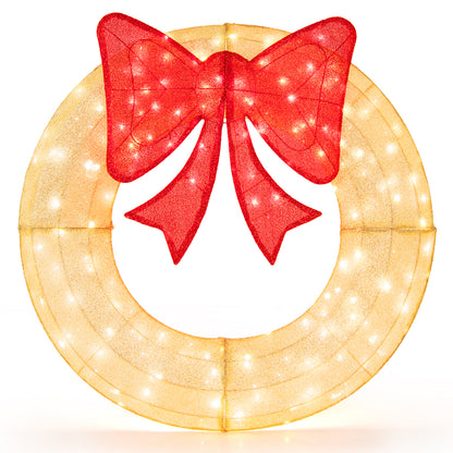 48 Inch Pre-Lit Lighted Christmas Mesh Wreath with Large Bow and 200 LED Bulbs, Yellow Christmas Decor & Accessories at Gallery Canada