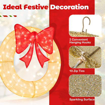 48 Inch Pre-Lit Lighted Christmas Mesh Wreath with Large Bow and 200 LED Bulbs, Yellow Christmas Decor & Accessories at Gallery Canada