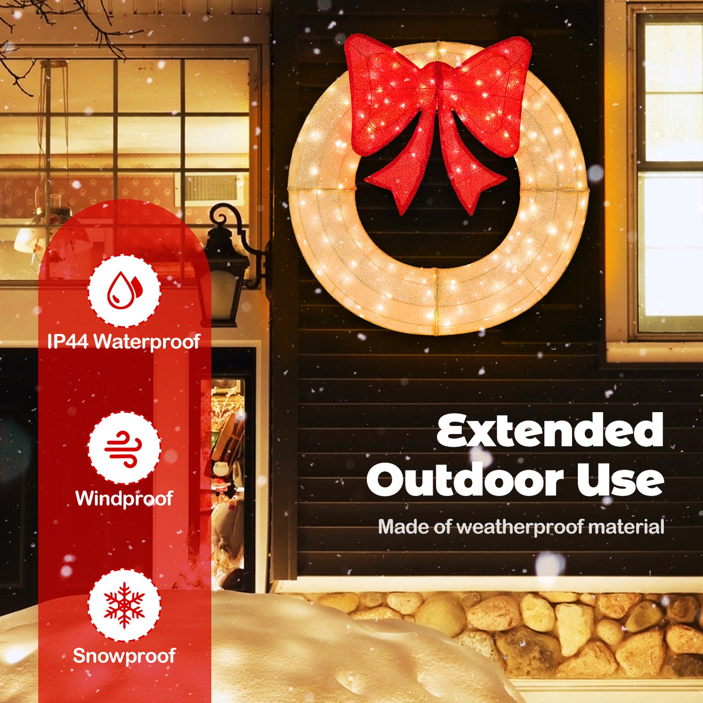 48 Inch Pre-Lit Lighted Christmas Mesh Wreath with Large Bow and 200 LED Bulbs, Yellow Christmas Decor & Accessories at Gallery Canada