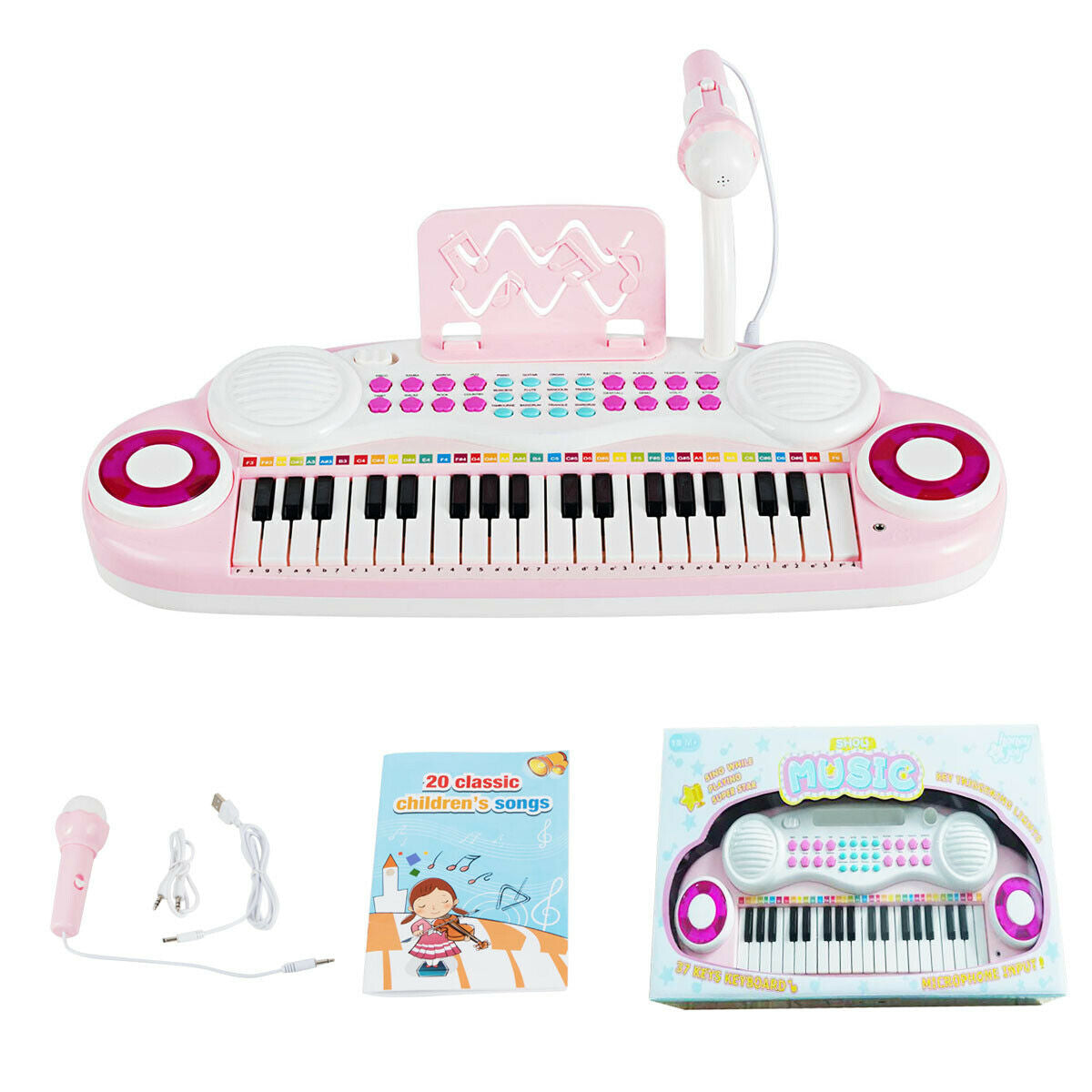 Multifunctional 37 Electric Keyboard Piano with Microphone, Pink Pianos & Keyboards at Gallery Canada