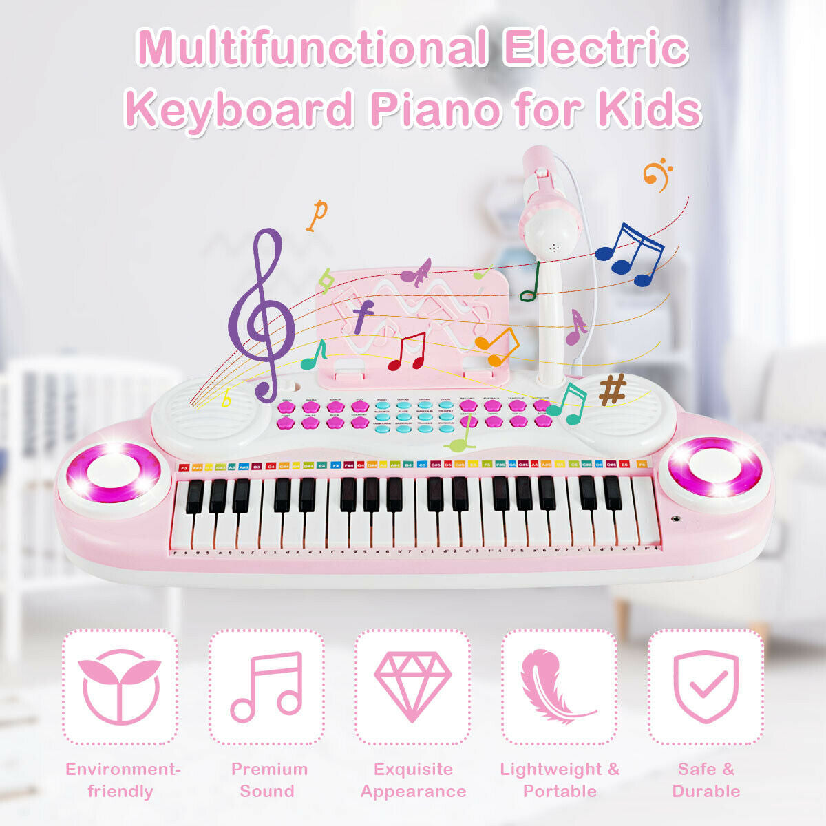 Multifunctional 37 Electric Keyboard Piano with Microphone, Pink Pianos & Keyboards at Gallery Canada