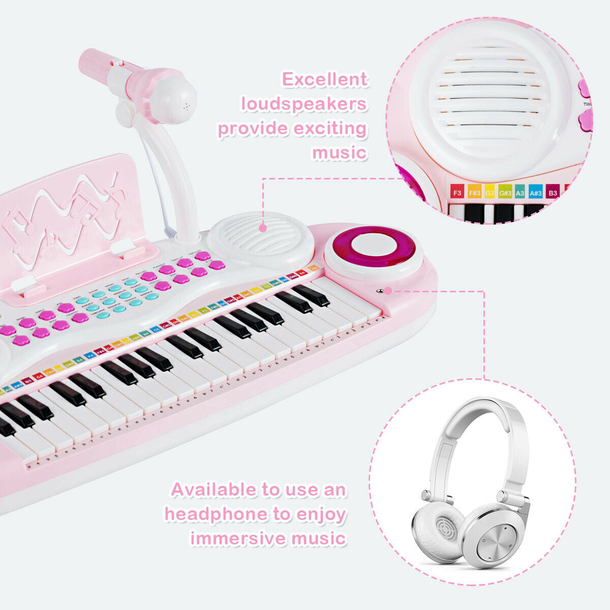 Multifunctional 37 Electric Keyboard Piano with Microphone, Pink Pianos & Keyboards at Gallery Canada
