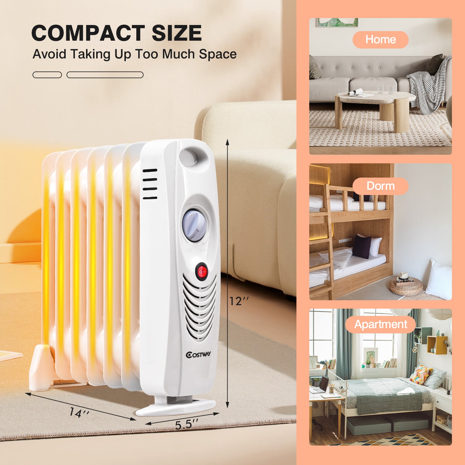 700 W Portable Mini Electric Oil-Filled Radiator Heater, White Space Heaters at Gallery Canada