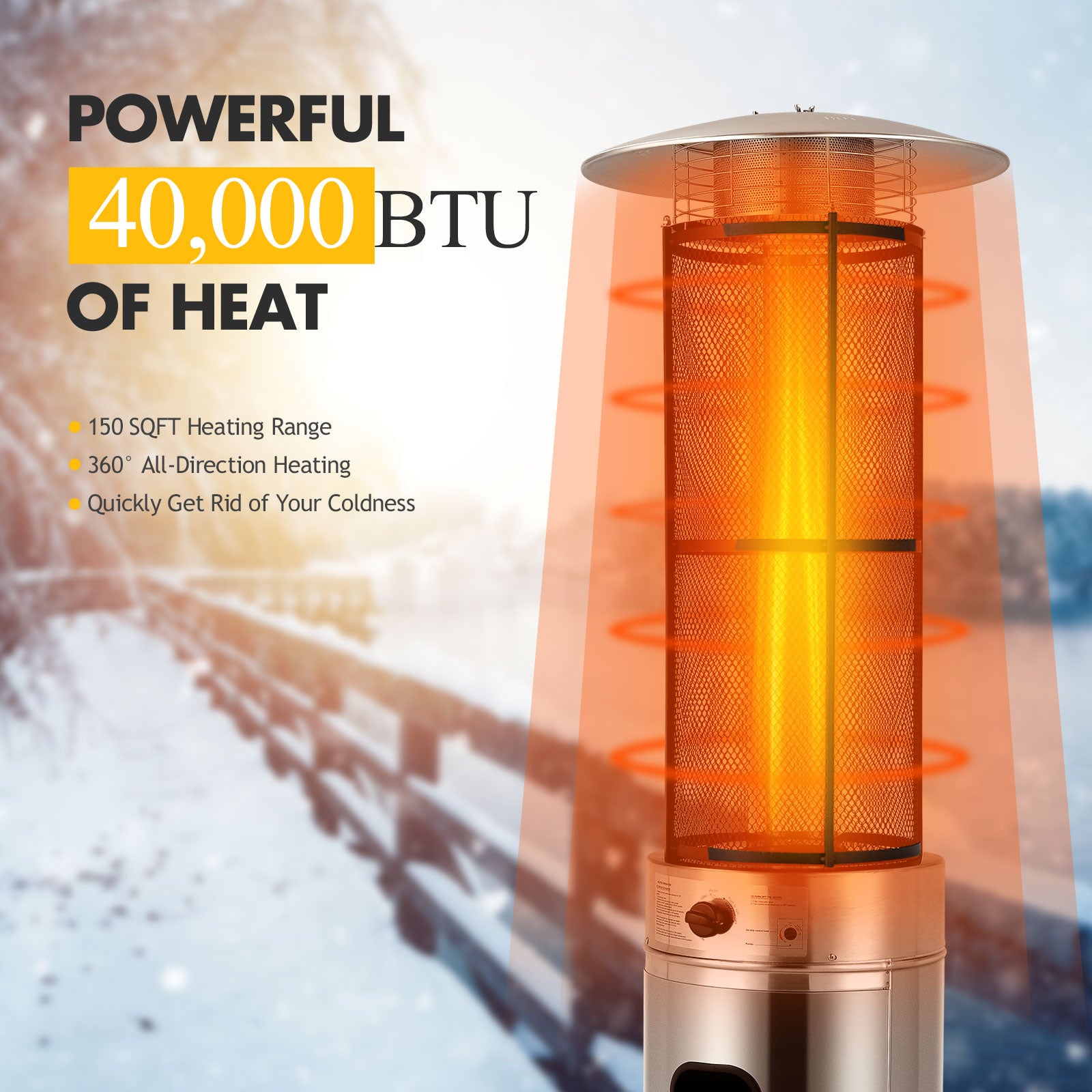 40000 BTU Stainless Steel Round Glass Tube Patio Heaters, Silver Patio Heaters at Gallery Canada