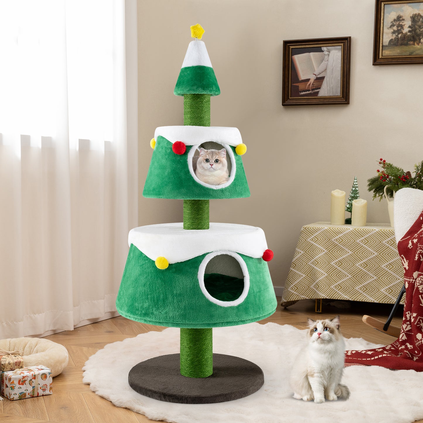 Christmas Cat Tree for Indoor Cats Cute Holiday Cat Tower with 2 Condos, Green Cat Trees Condos & Scratchers at Gallery Canada