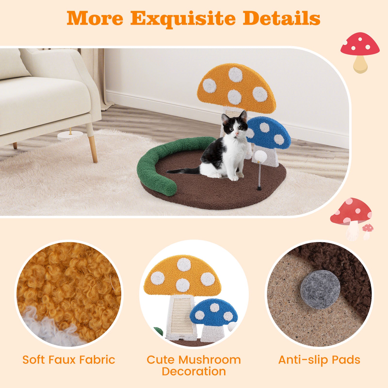 Mushroom Cat Bed Cat Claw Scratcher with Wide Bed and Sisal Scratch Panel, Multicolor Cat Trees Condos & Scratchers at Gallery Canada