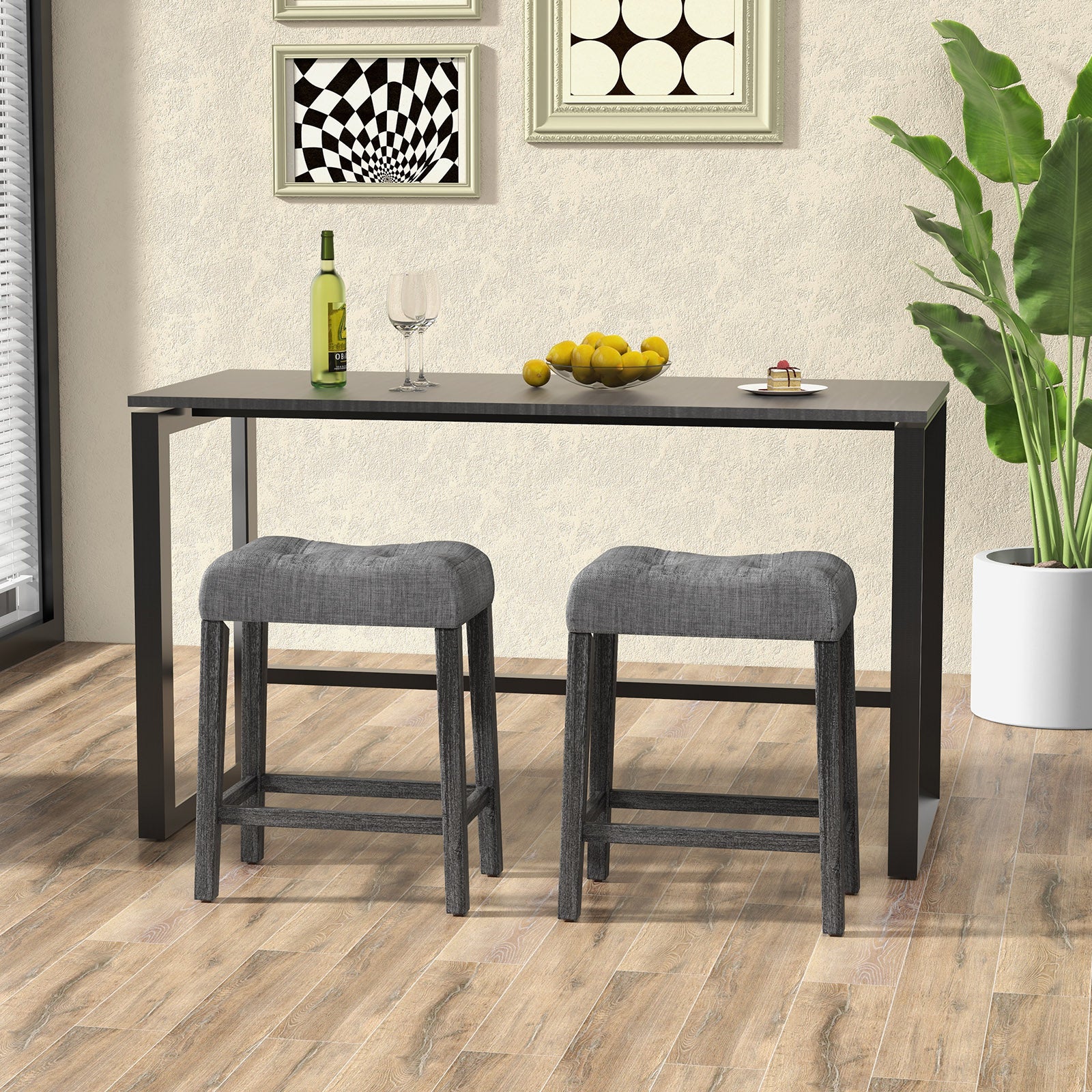 24 Inch Set of 2 Saddle Bar Stools with Padded Seat, Gray Bar Stools at Gallery Canada