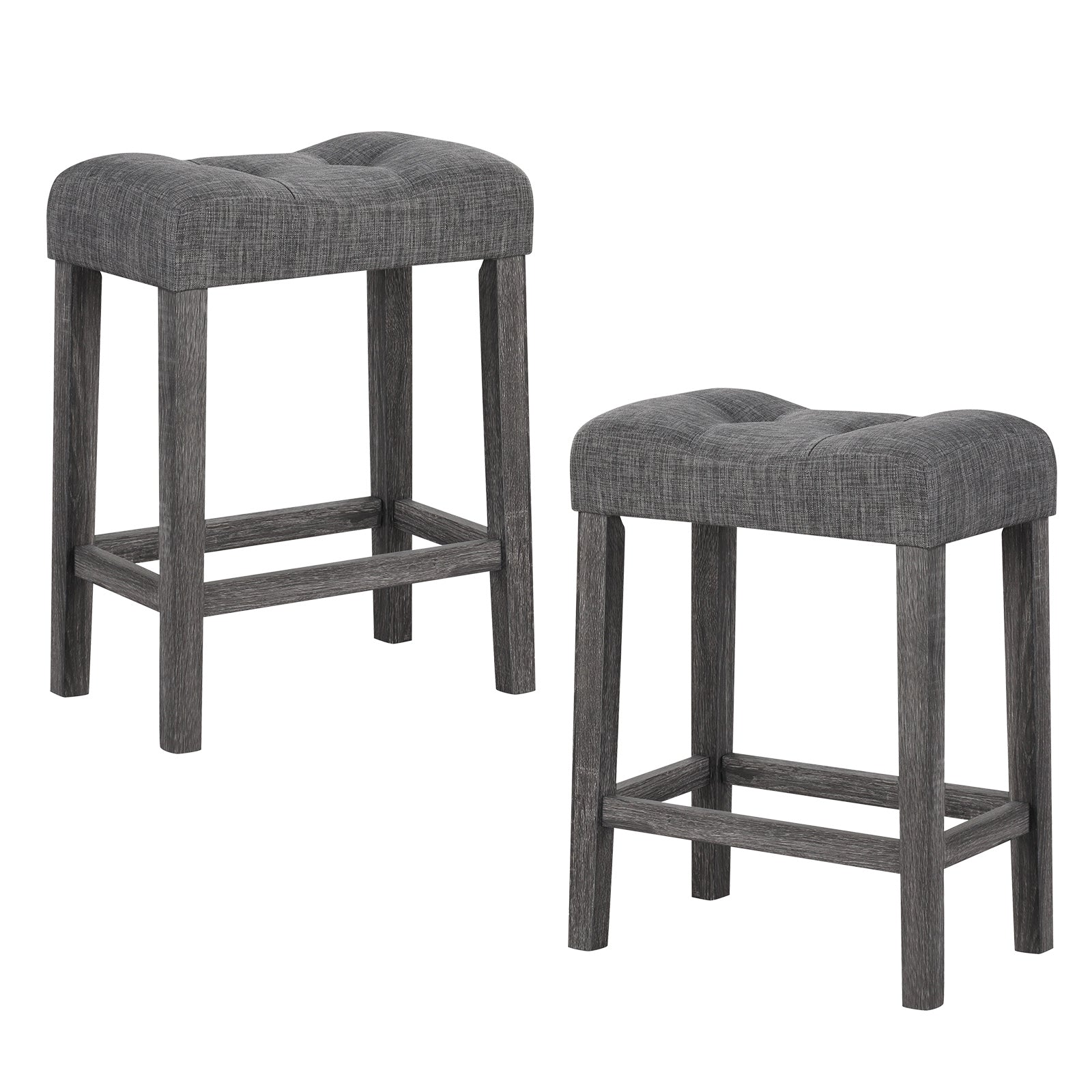 24 Inch Set of 2 Saddle Bar Stools with Padded Seat, Gray Bar Stools Gray at Gallery Canada