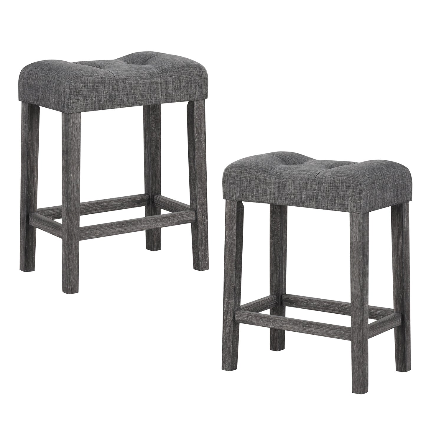 24 Inch Set of 2 Saddle Bar Stools with Padded Seat, Gray Bar Stools Gray at Gallery Canada