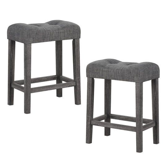 24 Inch Set of 2 Saddle Bar Stools, Padded Seat, Gray Bar Stools Gray at Gallery Canada