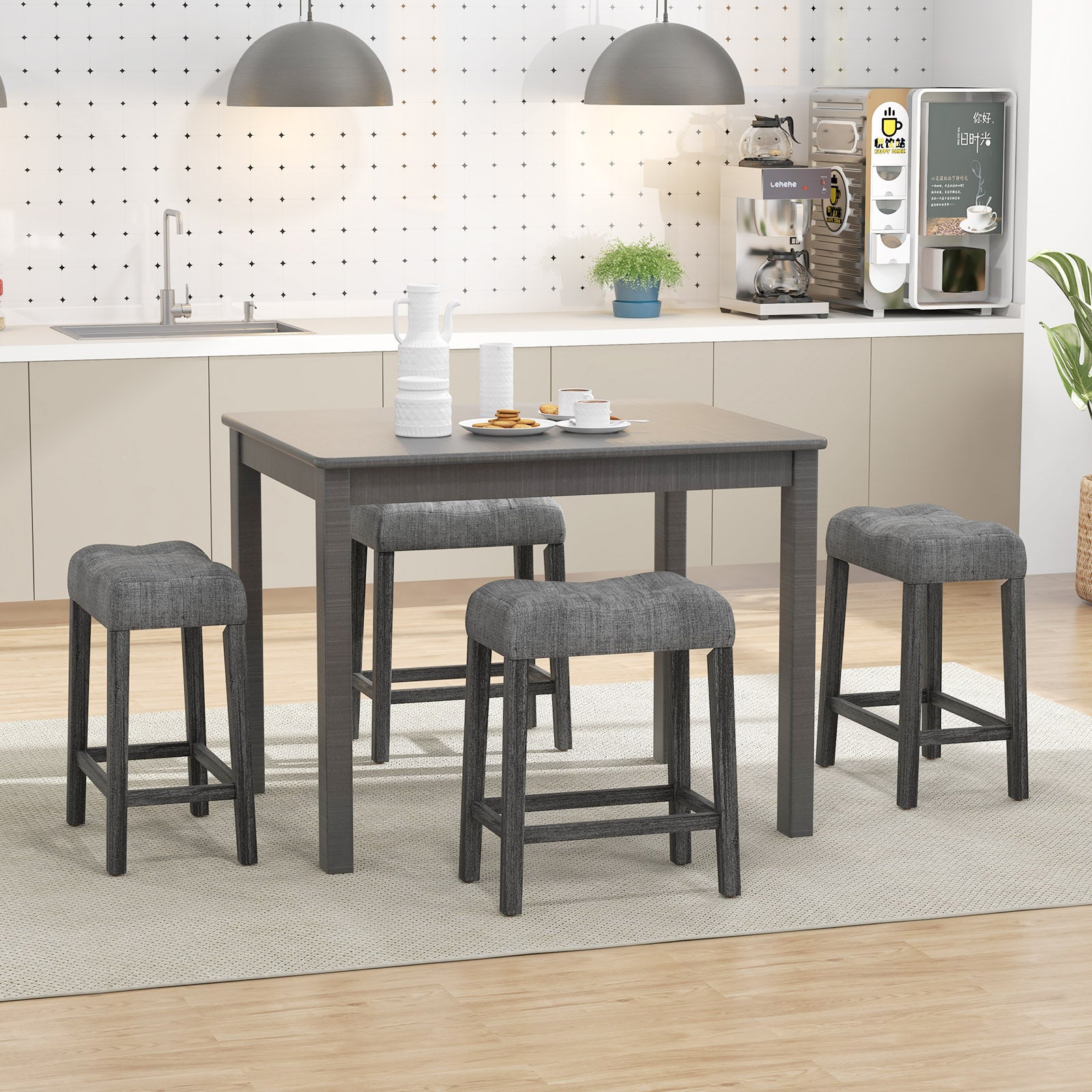 24 Inch Set of 2 Saddle Bar Stools with Padded Seat, Gray Bar Stools at Gallery Canada