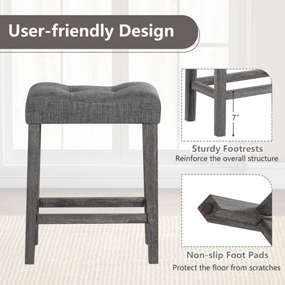 24 Inch Set of 2 Saddle Bar Stools with Padded Seat, Gray Bar Stools at Gallery Canada