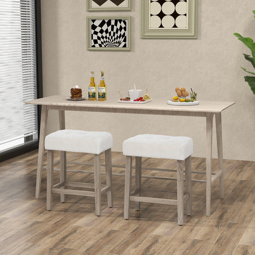 Modern Counter Height Bar Stools Set of 2 with Rubber Wood Legs-White and Gray, White