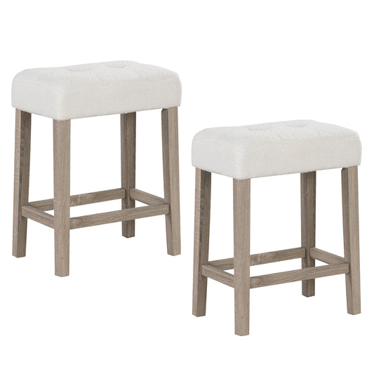 Counter Height Bar Stools, Set of 2, Rubber Wood Legs, and Gray, White