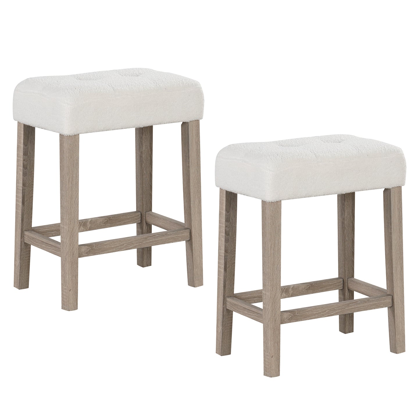 Modern Counter Height Bar Stools Set of 2 with Rubber Wood Legs-White and Gray, White Bar Stools at Gallery Canada