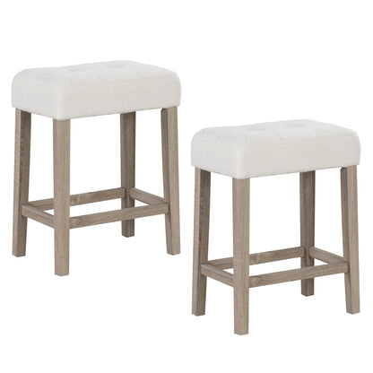 Modern Counter Height Bar Stools Set of 2 with Rubber Wood Legs-White and Gray, White Bar Stools at Gallery Canada