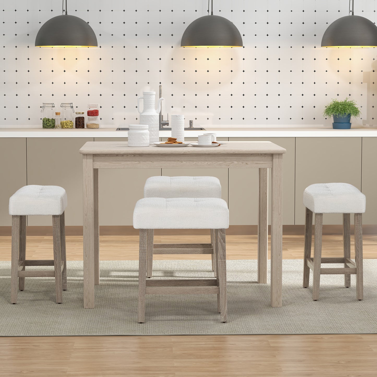 Modern Counter Height Bar Stools Set of 2 with Rubber Wood Legs-White and Gray, White Bar Stools at Gallery Canada