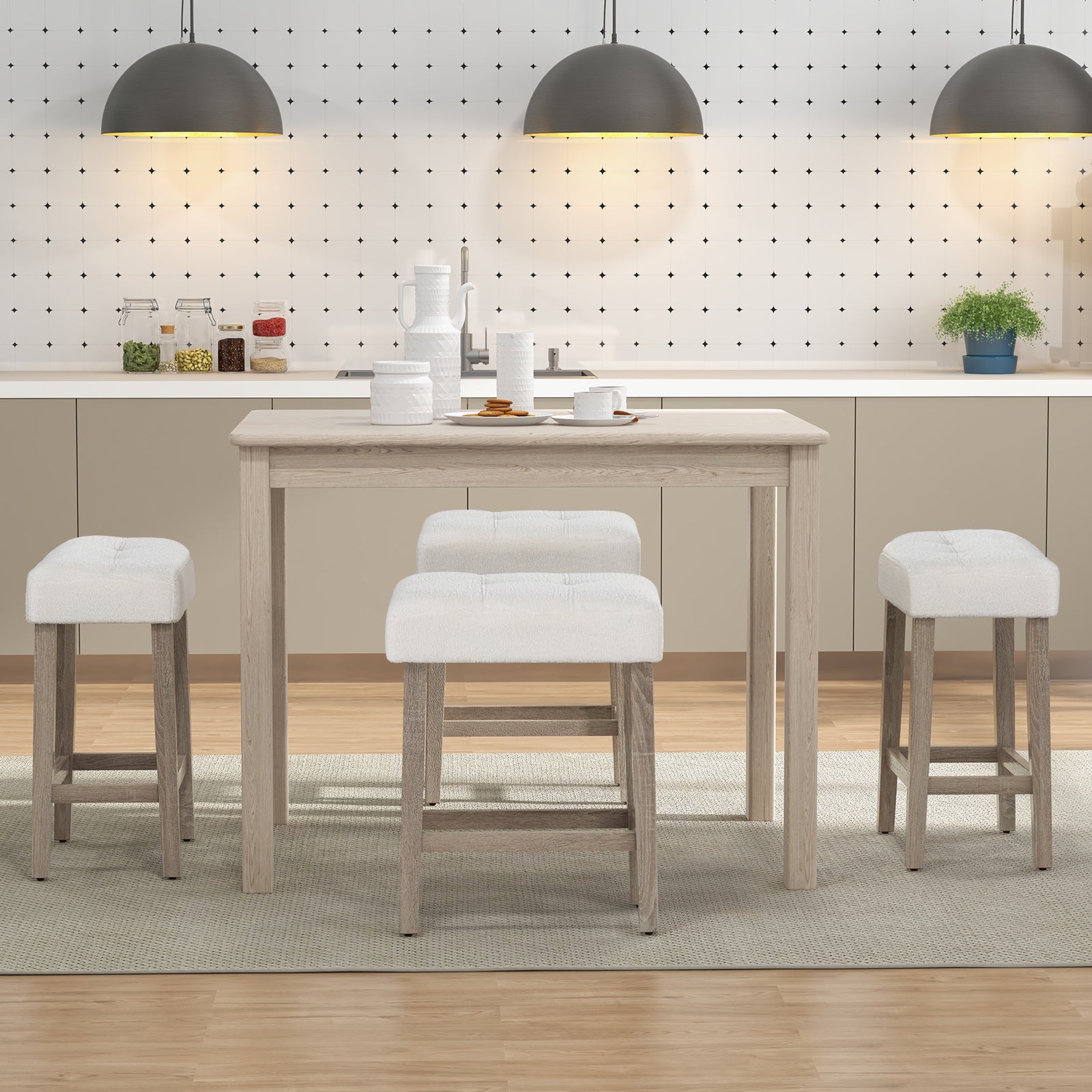 Modern Counter Height Bar Stools Set of 2 with Rubber Wood Legs-White and Gray, White Bar Stools at Gallery Canada