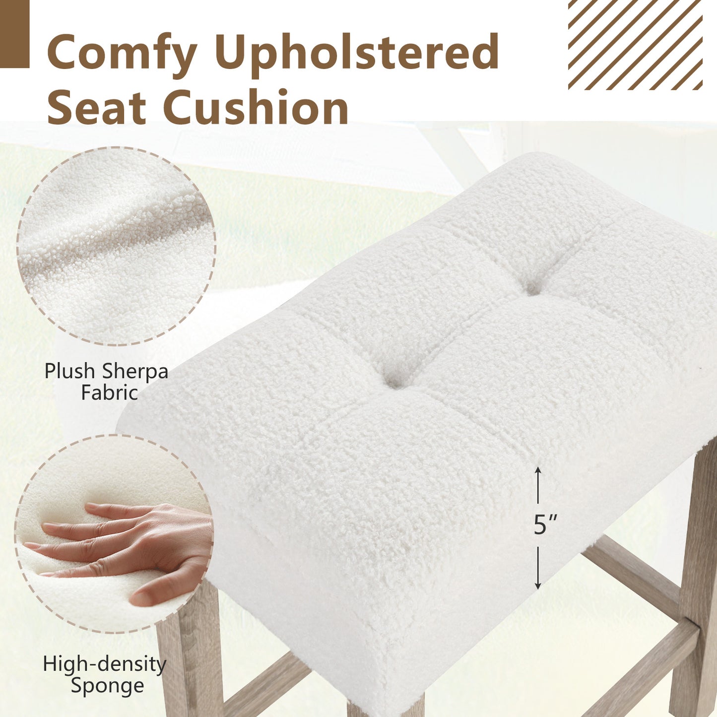 Modern Counter Height Bar Stools Set of 2 with Rubber Wood Legs-White and Gray, White Bar Stools at Gallery Canada