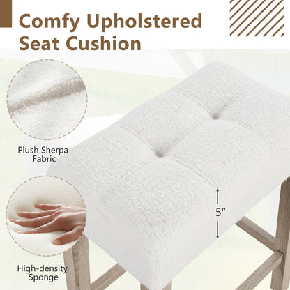 Modern Counter Height Bar Stools Set of 2 with Rubber Wood Legs-White and Gray, White Bar Stools at Gallery Canada