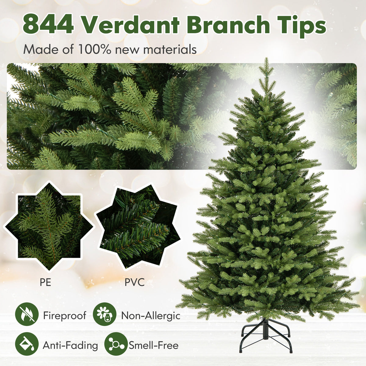 5 ft Artificial Christmas Tree, Hinged, 11 Lighting Modes, Remote Control, Green Christmas Tree at Gallery Canada