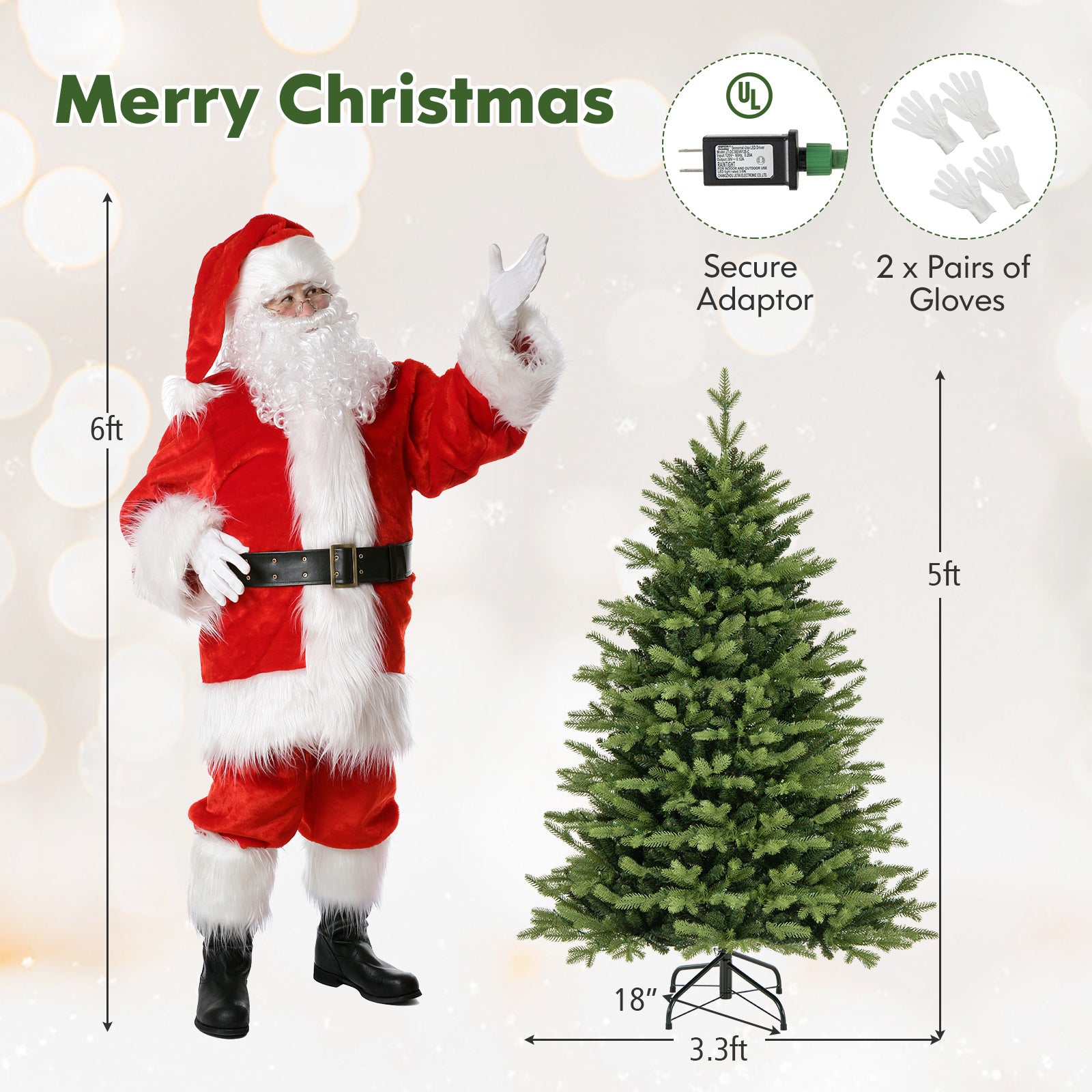5 ft Artificial Christmas Tree, Hinged, 11 Lighting Modes, Remote Control, Green Christmas Tree at Gallery Canada