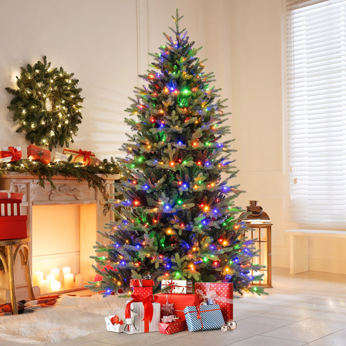 7 Ft Artificial Christmas Tree, Hinged, 11 Lighting Modes, Remote, Green Christmas Tree at Gallery Canada