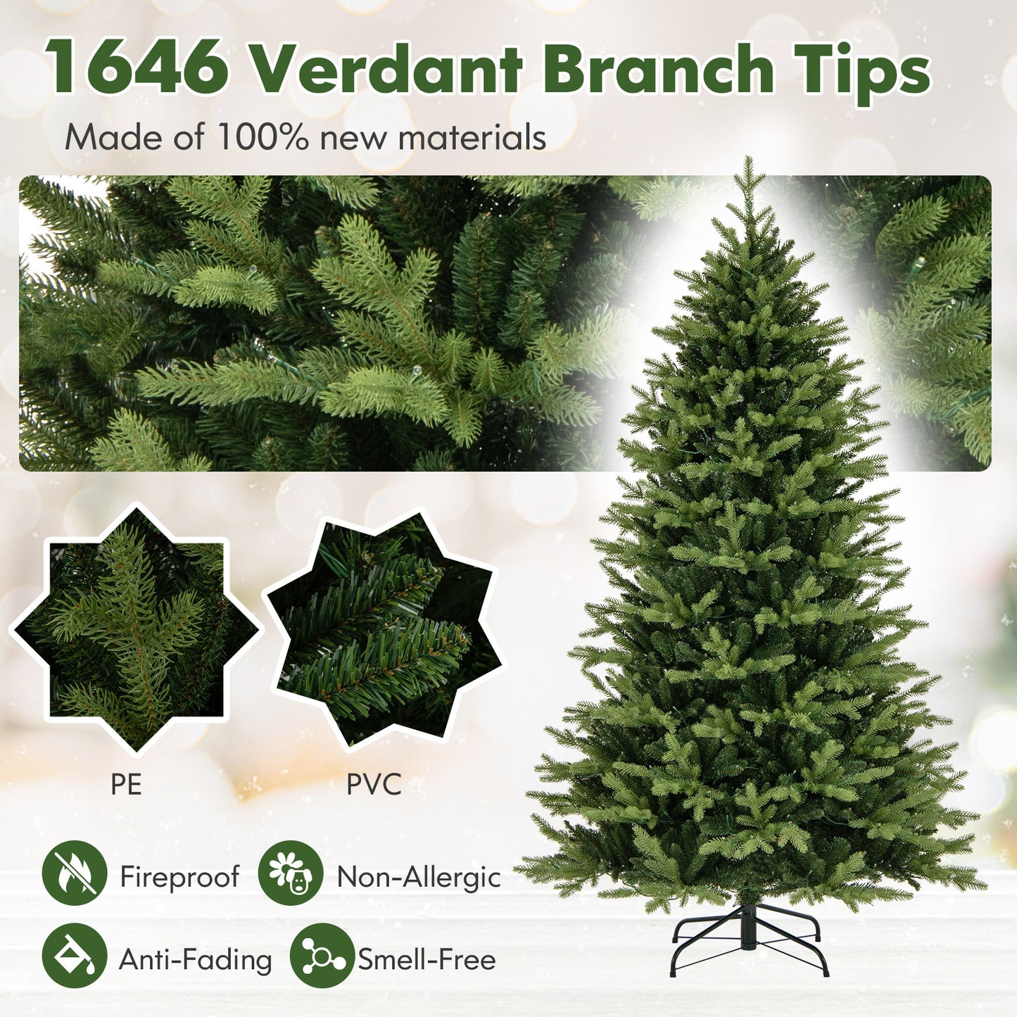 7 Ft Artificial Christmas Tree, Hinged, 11 Lighting Modes, Remote, Green Christmas Tree at Gallery Canada