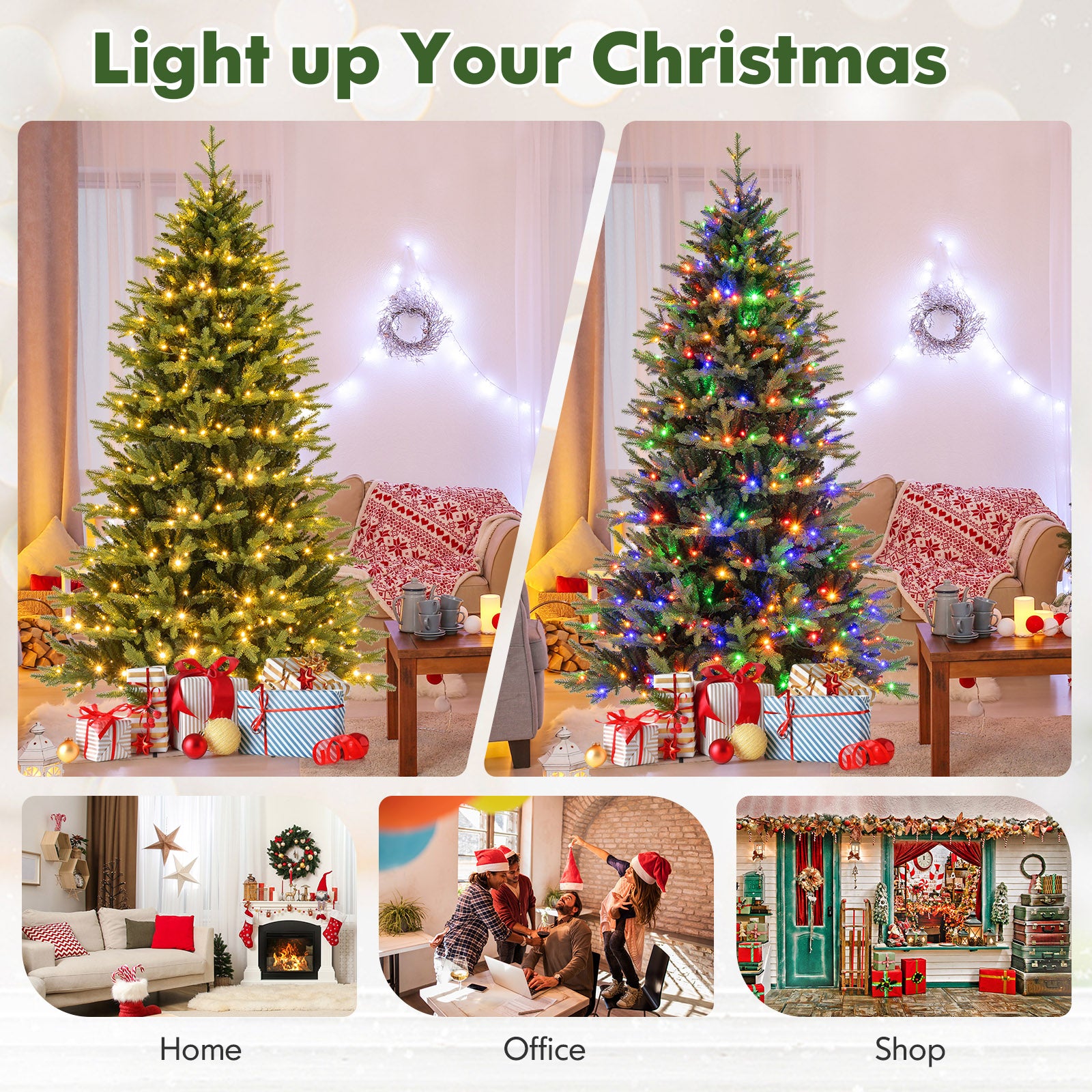 7 Ft Artificial Christmas Tree, Hinged, 11 Lighting Modes, Remote, Green Christmas Tree at Gallery Canada