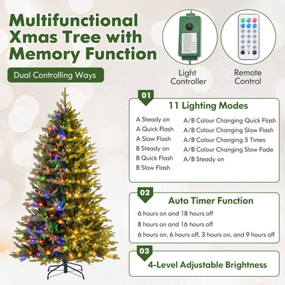 7 Ft Artificial Christmas Tree, Hinged, 11 Lighting Modes, Remote, Green Christmas Tree at Gallery Canada