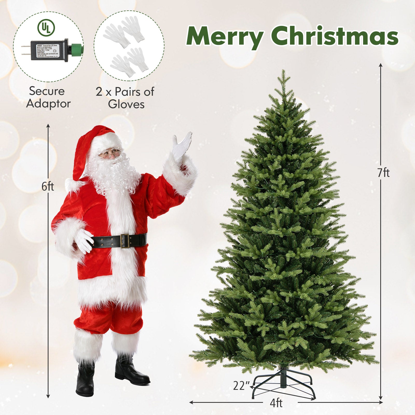 7 Ft Artificial Christmas Tree, Hinged, 11 Lighting Modes, Remote, Green Christmas Tree at Gallery Canada