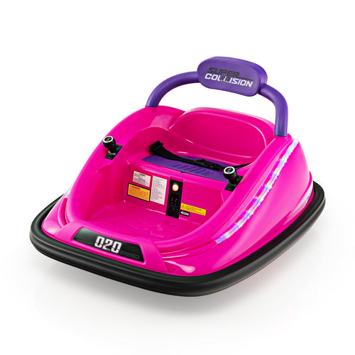 12V Kids Bumper Car Ride on Toy with Remote Control and 360 Degree Spin Rotation, Pink