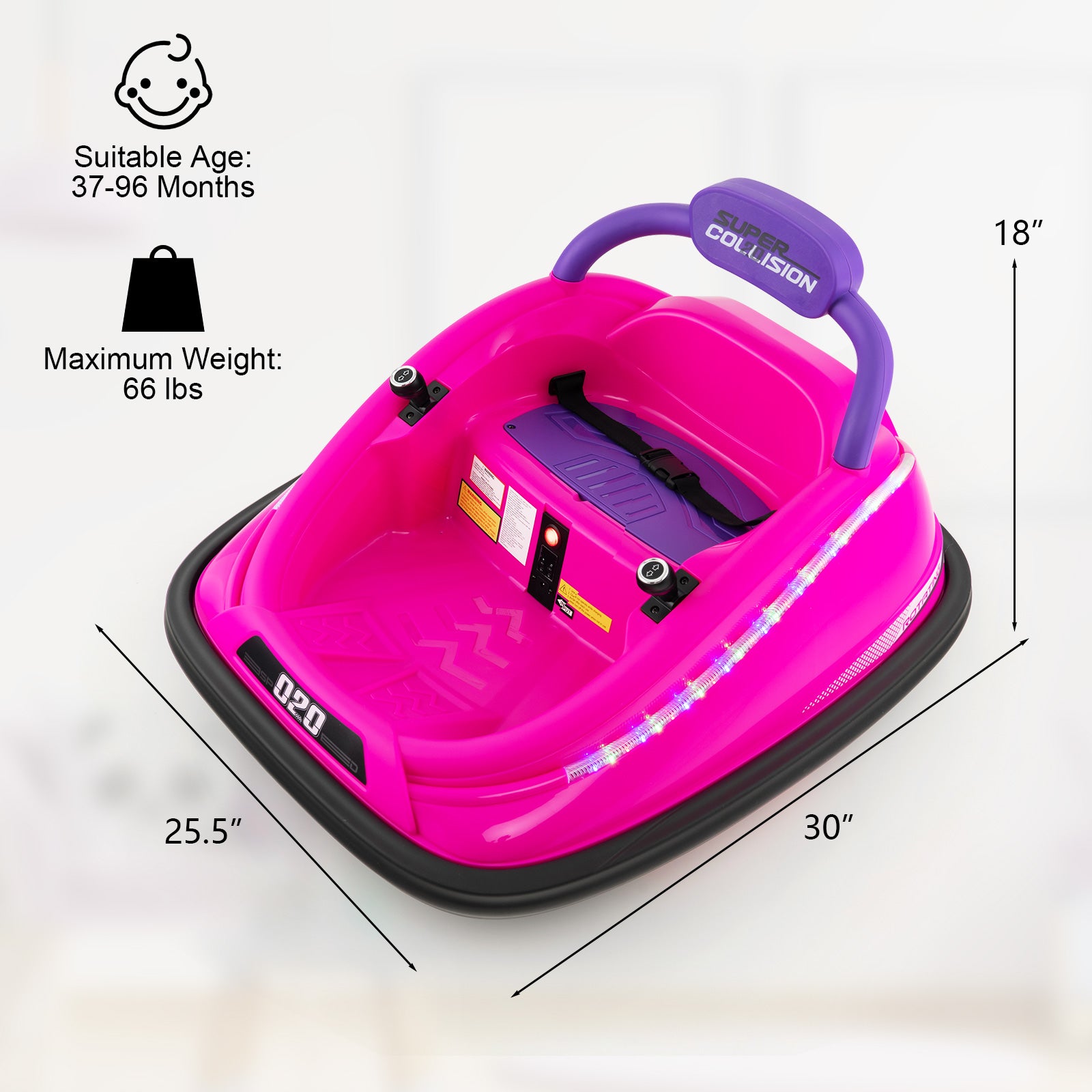 12V Kids Bumper Car Ride on Toy with Remote Control and 360 Degree Spin Rotation, Pink Powered Ride On Toys at Gallery Canada