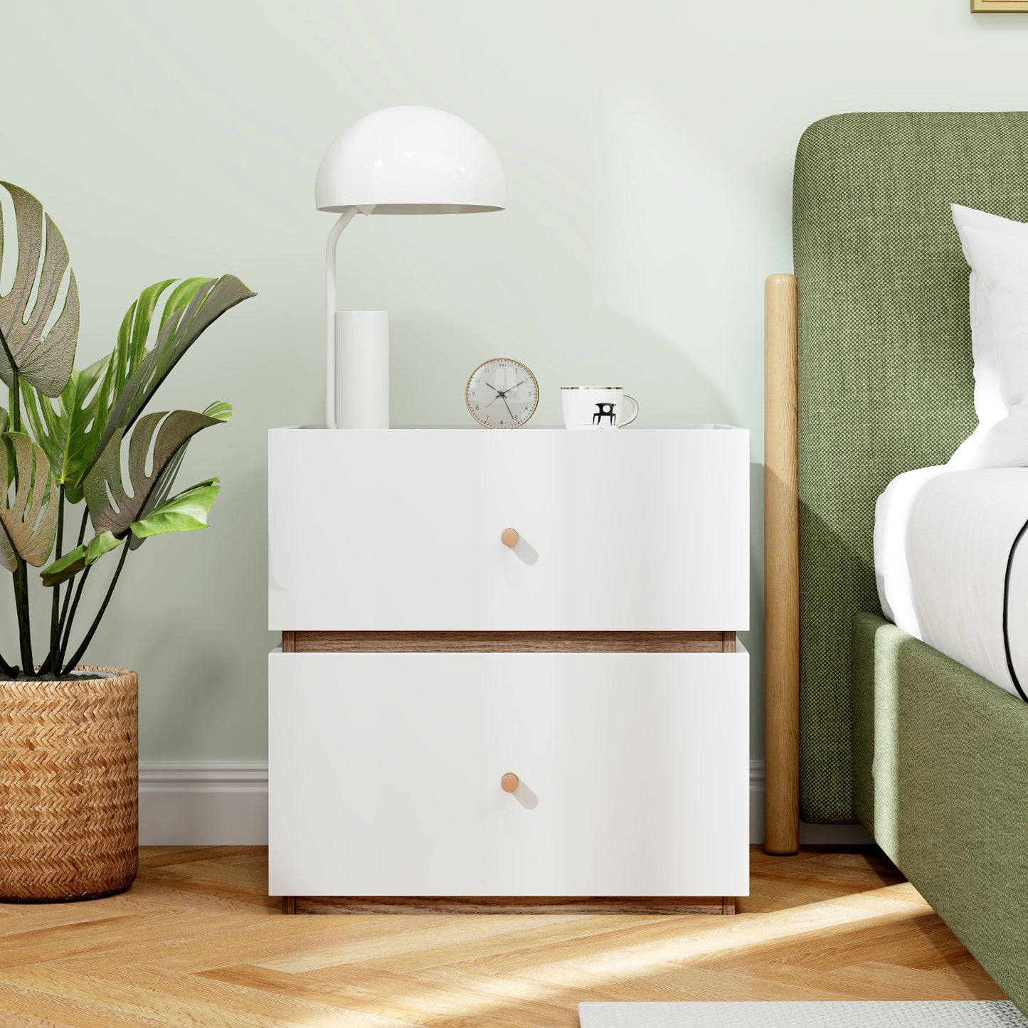 2-Drawer Modern Nightstand with Storage for Living Room Bedroom, Natural & White Nightstands at Gallery Canada