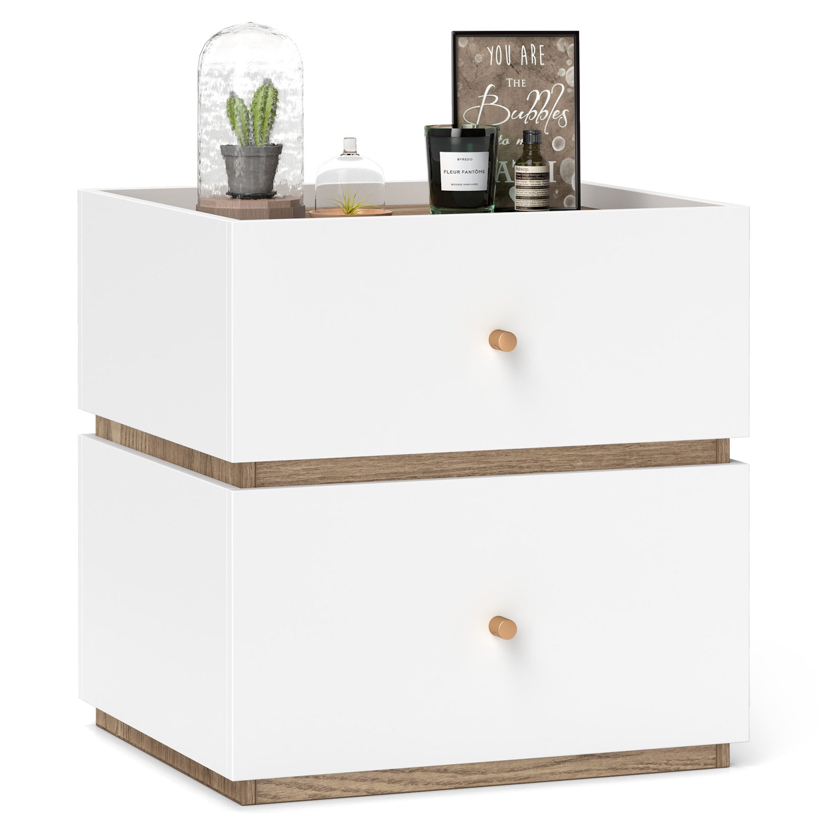 2-Drawer Modern Nightstand with Storage for Living Room Bedroom, Natural & White Nightstands at Gallery Canada