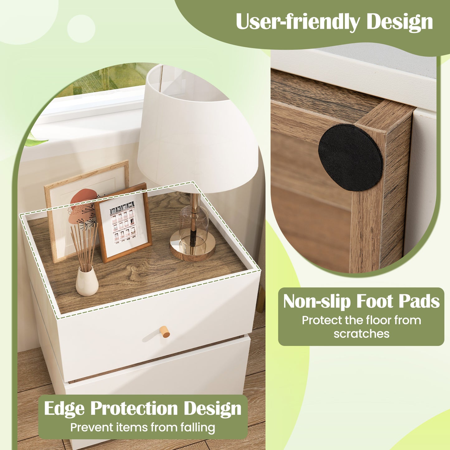2-Drawer Modern Nightstand with Storage for Living Room Bedroom, Natural & White Nightstands at Gallery Canada
