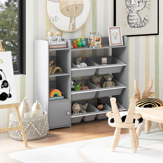 4-Tier Kids Bookshelf and Toy Storage Rack with 8 Toy Organizer Bins-Grey, Gray Kids Storage Gray at Gallery Canada