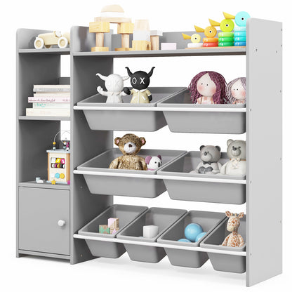 4-Tier Kids Bookshelf and Toy Storage Rack with 8 Toy Organizer Bins-Grey, Gray Kids Storage at Gallery Canada
