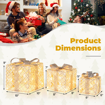 3 Pack Christmas Lighted Gift Box, 50 LED Lights, Detachable Bows, White Christmas Decor & Accessories at Gallery Canada