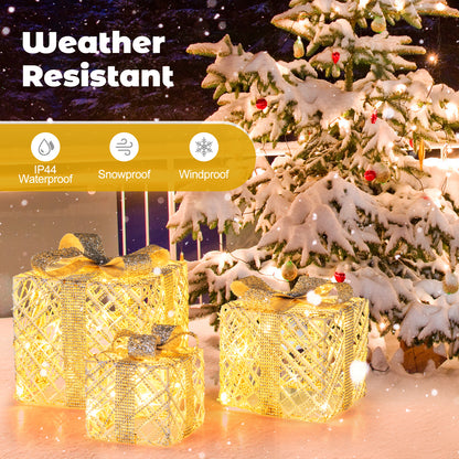 3 Pack Christmas Lighted Gift Box, 50 LED Lights, Detachable Bows, White Christmas Decor & Accessories at Gallery Canada