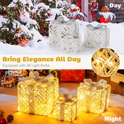3 Pack Christmas Lighted Gift Box, 50 LED Lights, Detachable Bows, White Christmas Decor & Accessories at Gallery Canada