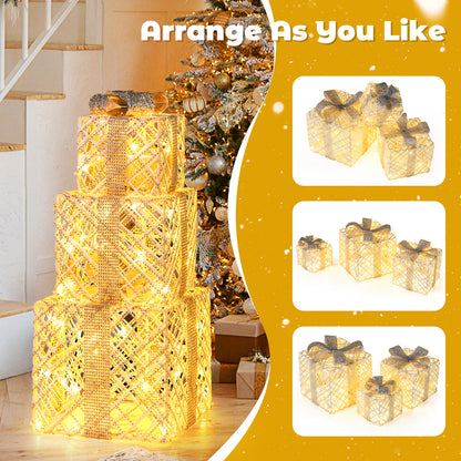 3 Pack Christmas Lighted Gift Box, 50 LED Lights, Detachable Bows, White Christmas Decor & Accessories at Gallery Canada