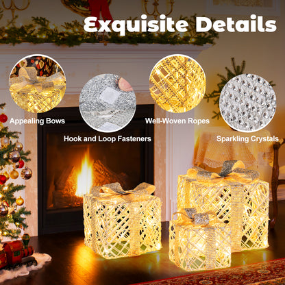 3 Pack Christmas Lighted Gift Box, 50 LED Lights, Detachable Bows, White Christmas Decor & Accessories at Gallery Canada