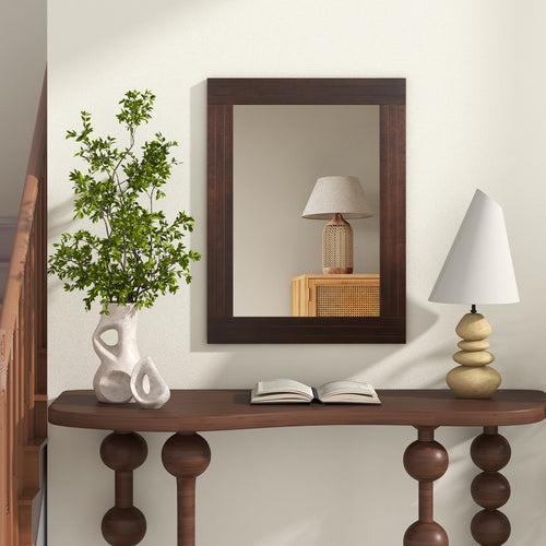 Wood Framed Wall Mirror for Bedroom Living Room Vanity Entryway, Brown
