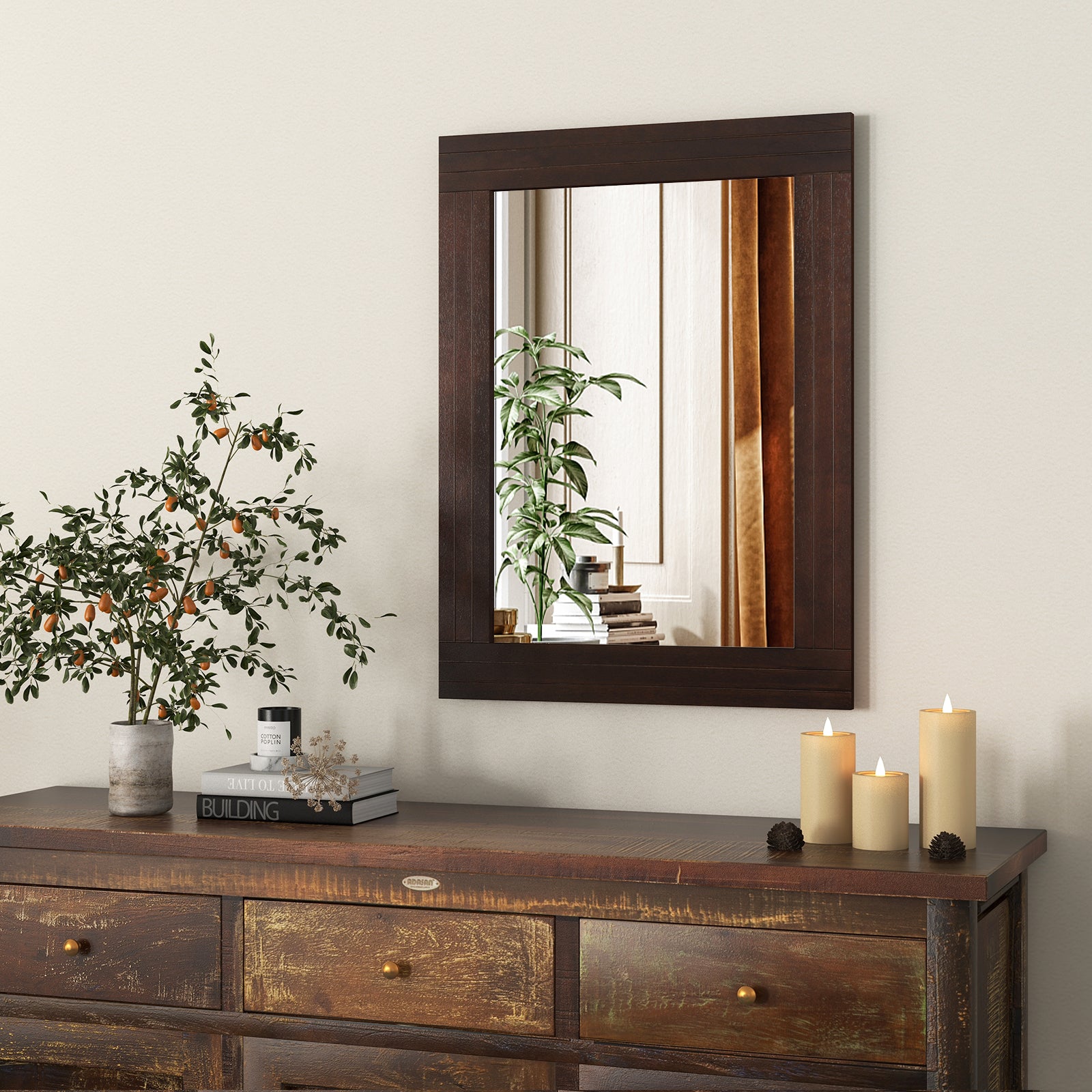 Wood Framed Wall Mirror for Bedroom Living Room Vanity Entryway, Brown Wall Mirrors at Gallery Canada