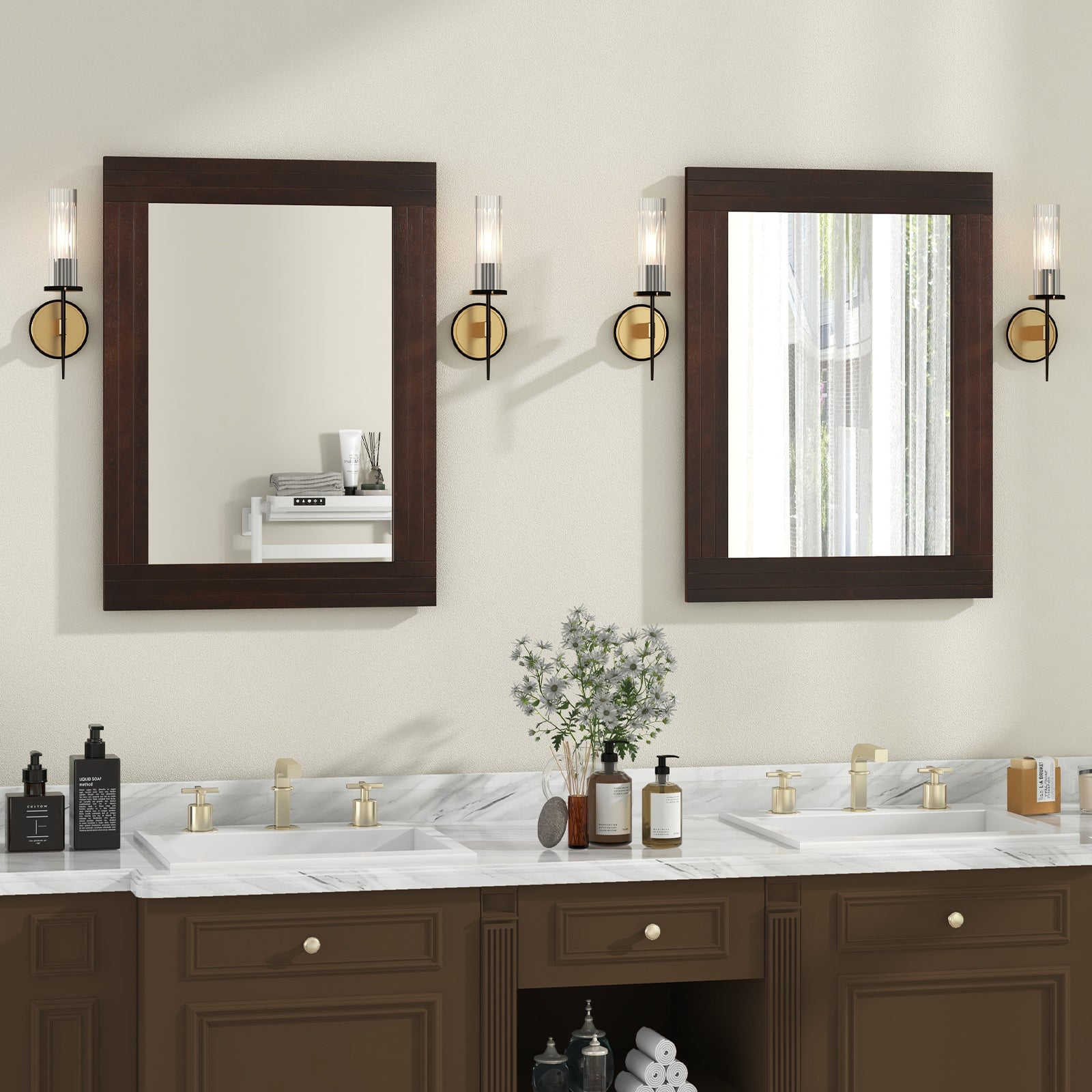 Wood Framed Wall Mirror for Bedroom Living Room Vanity Entryway, Brown Wall Mirrors at Gallery Canada