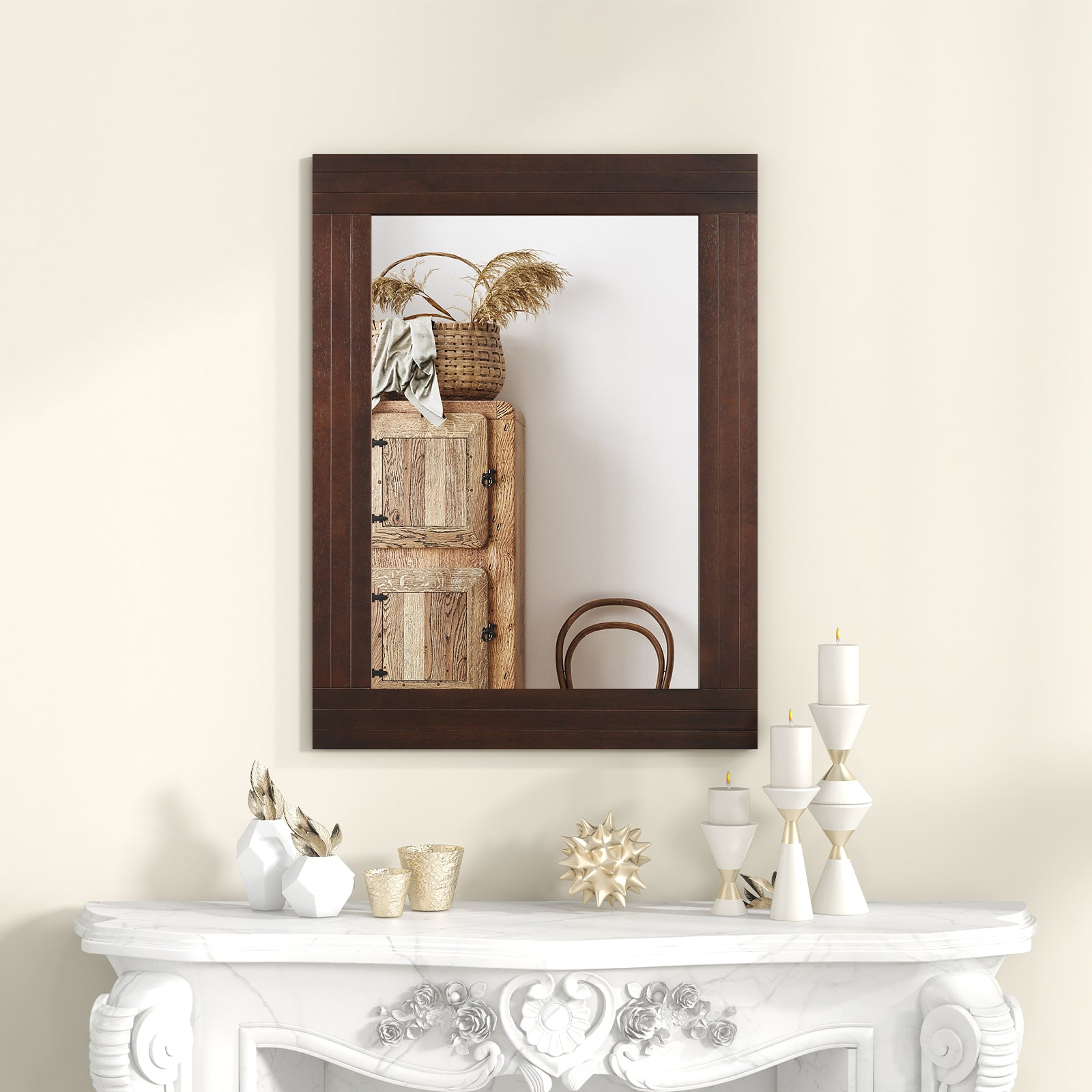 Wood Framed Wall Mirror for Bedroom Living Room Vanity Entryway, Brown Wall Mirrors at Gallery Canada