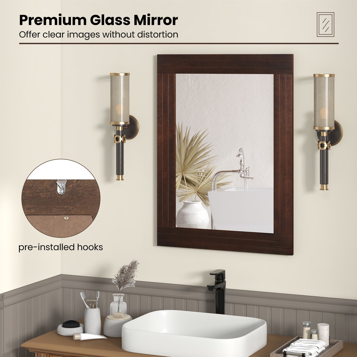 Wood Framed Wall Mirror for Bedroom Living Room Vanity Entryway, Brown Wall Mirrors at Gallery Canada